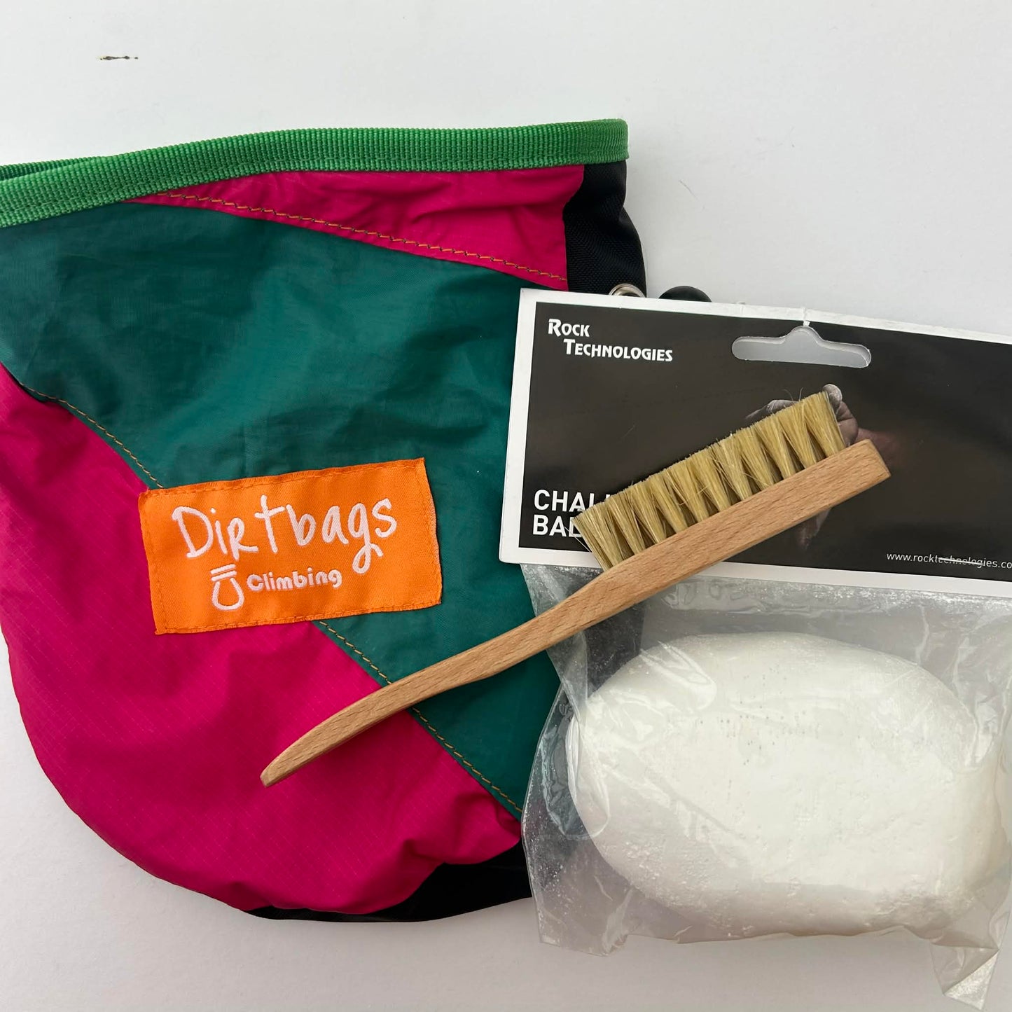 Dirt Bags Upcycled Fabric Chalk Bag, Metolius Boulder Brush and Chalk Ball