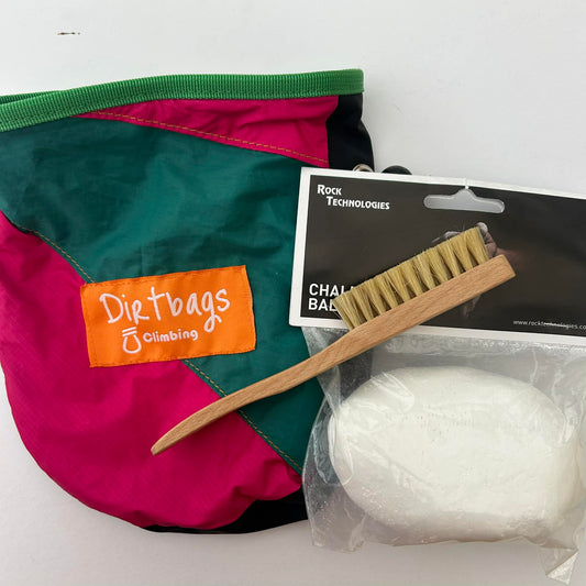 Dirt Bags Upcycled Fabric Chalk Bag, Metolius Boulder Brush and Chalk Ball