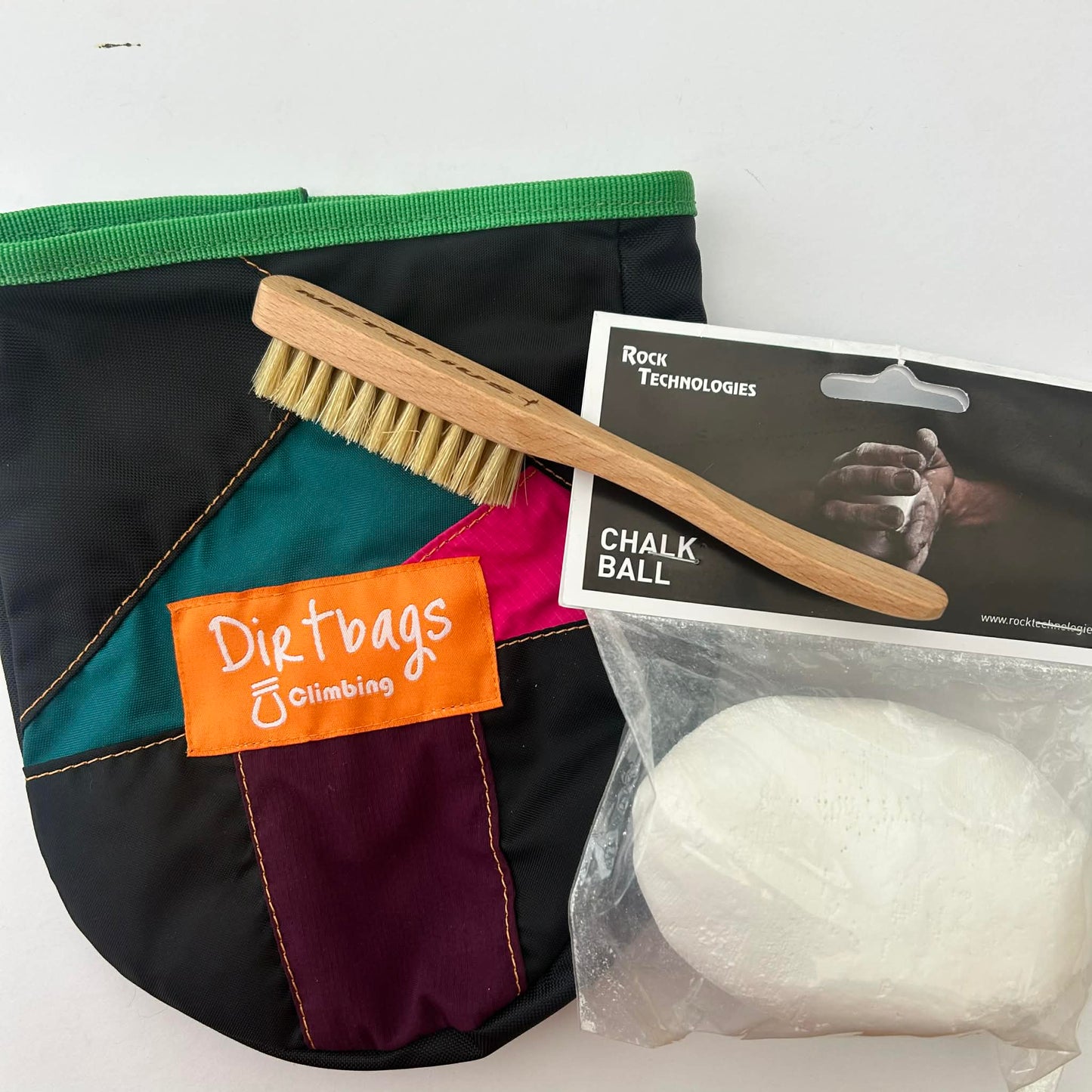 Dirt Bags Upcycled Fabric Chalk Bag, Metolius Boulder Brush and Chalk Ball
