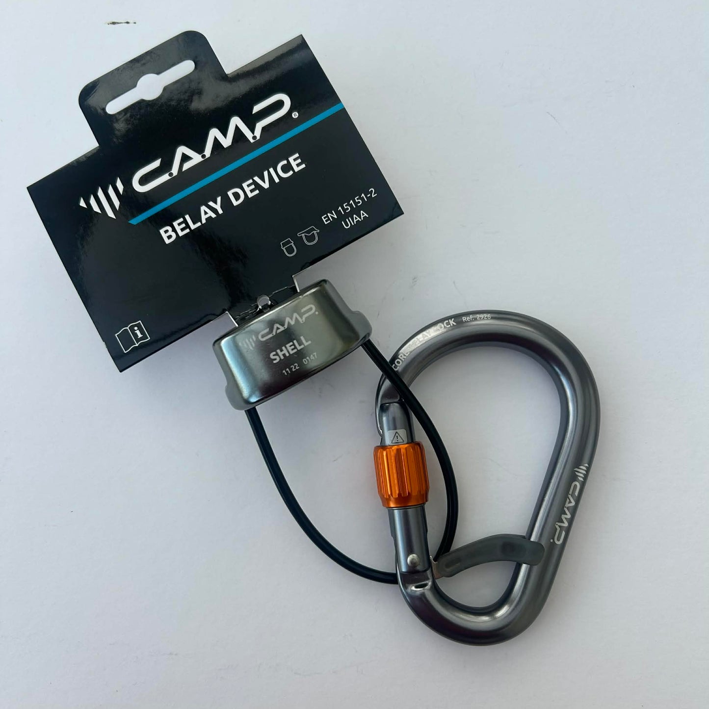 Camp Shell Belay Plate and Core Lock Carabiner